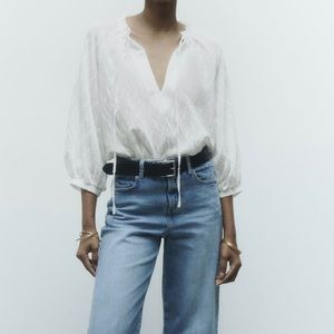 ZARA NWT FRAYED FABRIC TOP